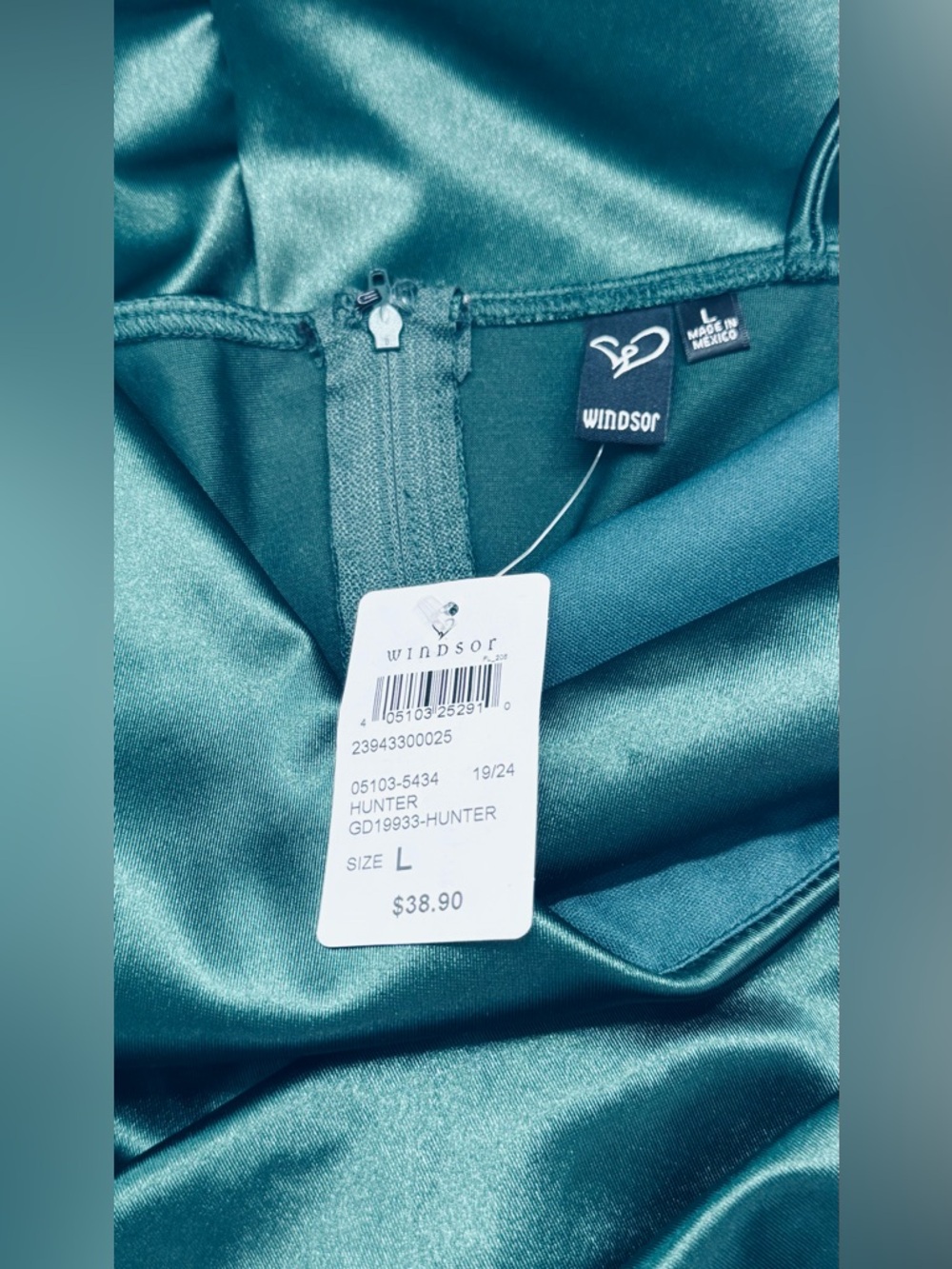 Windsor Teal Satin Ruched Tulip Hem Mini Dress - Size [L ] - Cocktail Party - Picture 7 of 7